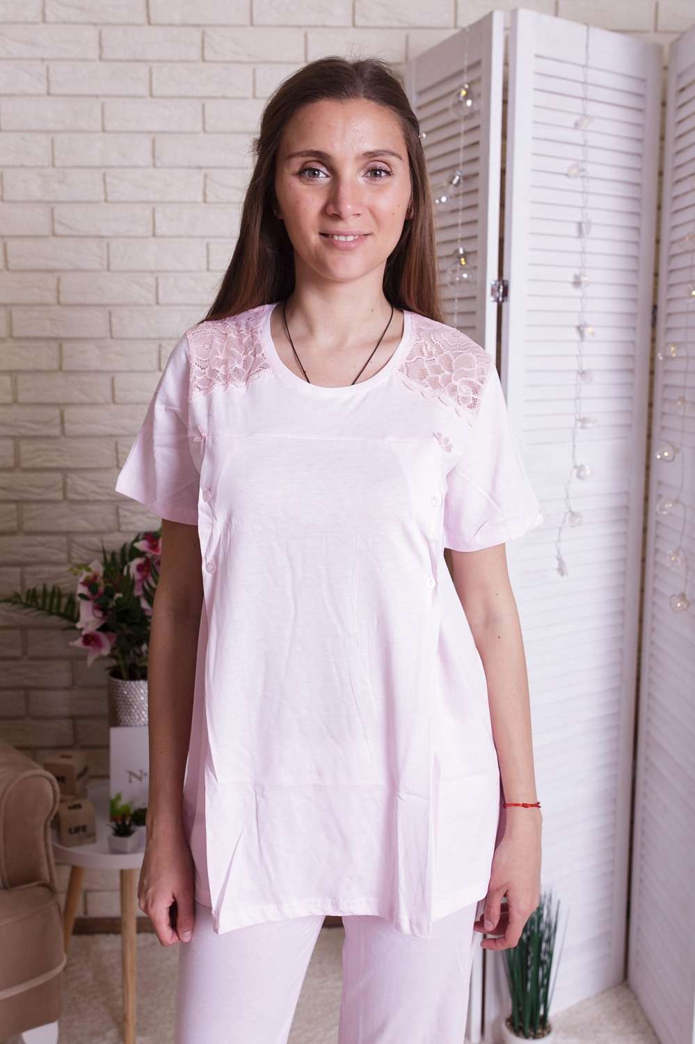 Комплект для годування з штанами - Мереживо на плечах