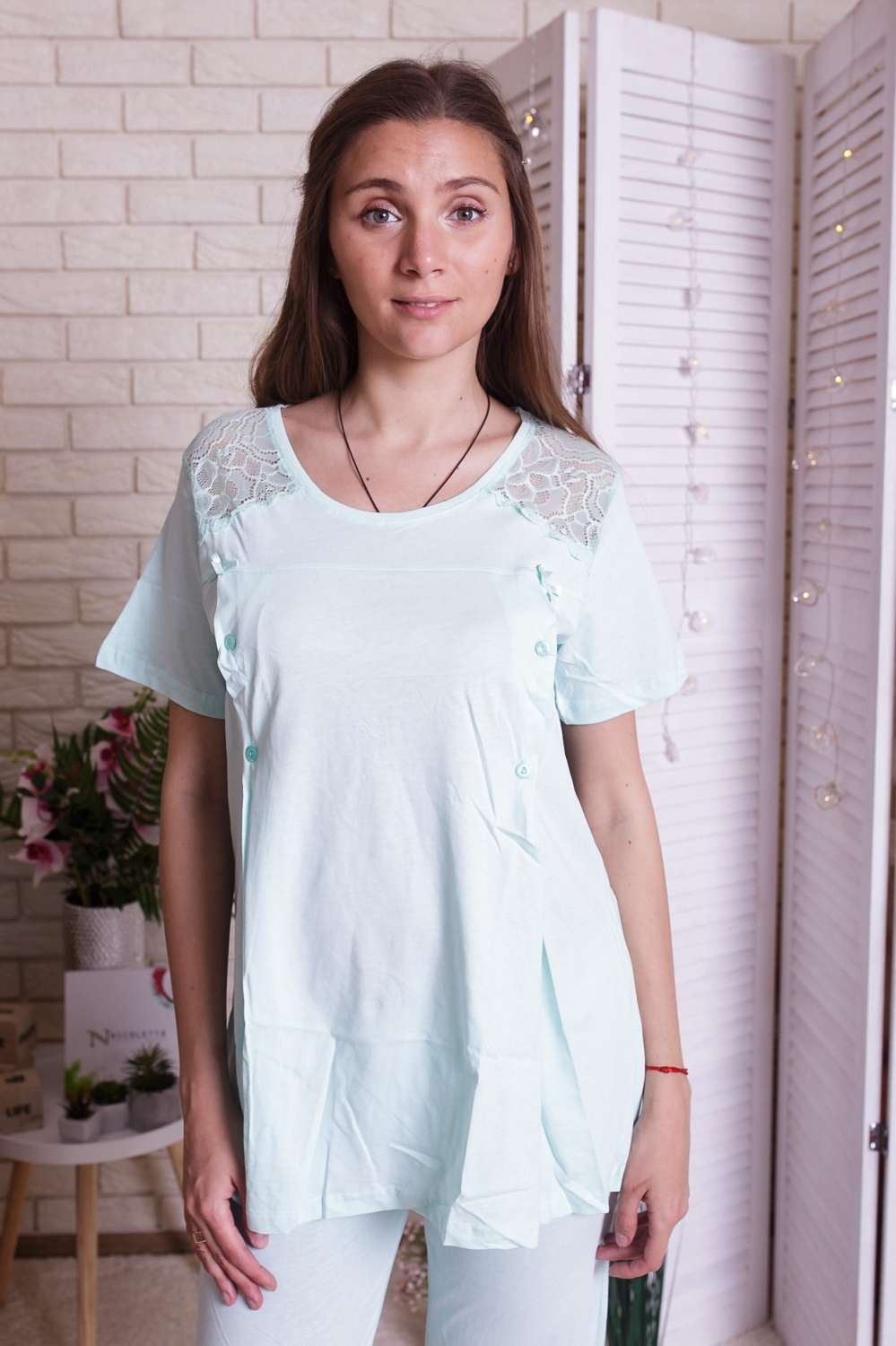 Комплект для годування з штанами - Мереживо на плечах