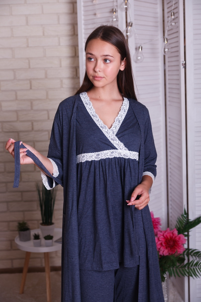 Стильний комплект 3-ка з мереживною облямівкою для вагітних