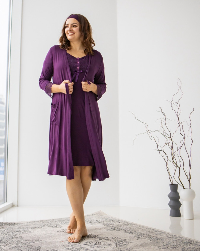 Віскозний комплект для вагітних з халатом - в 3-х кольорах