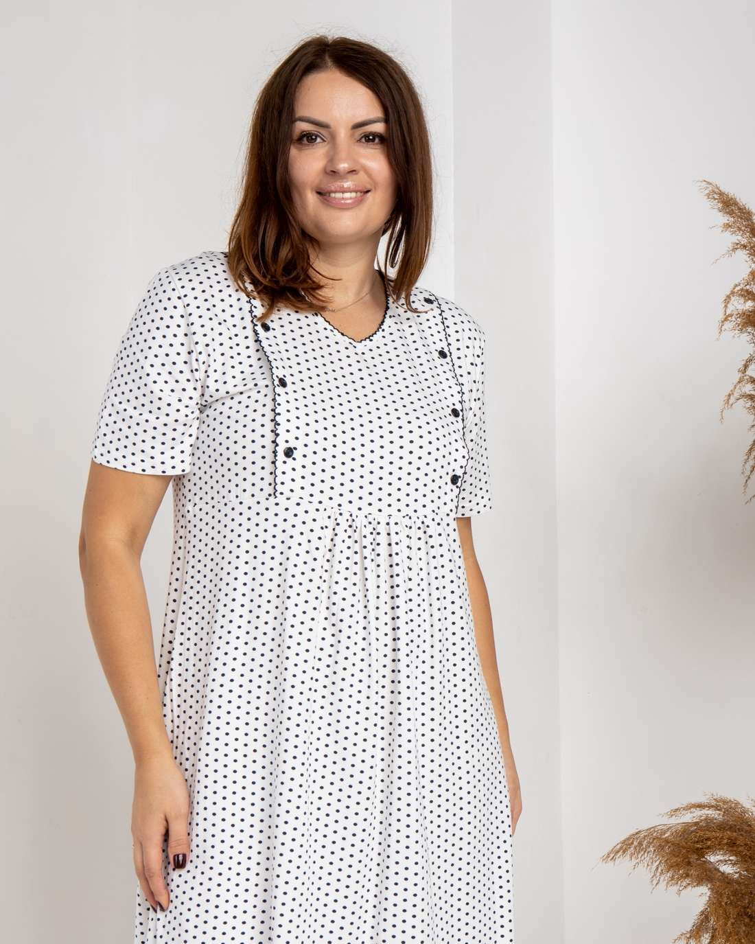 Сорочка для вагітних - біла в горошок