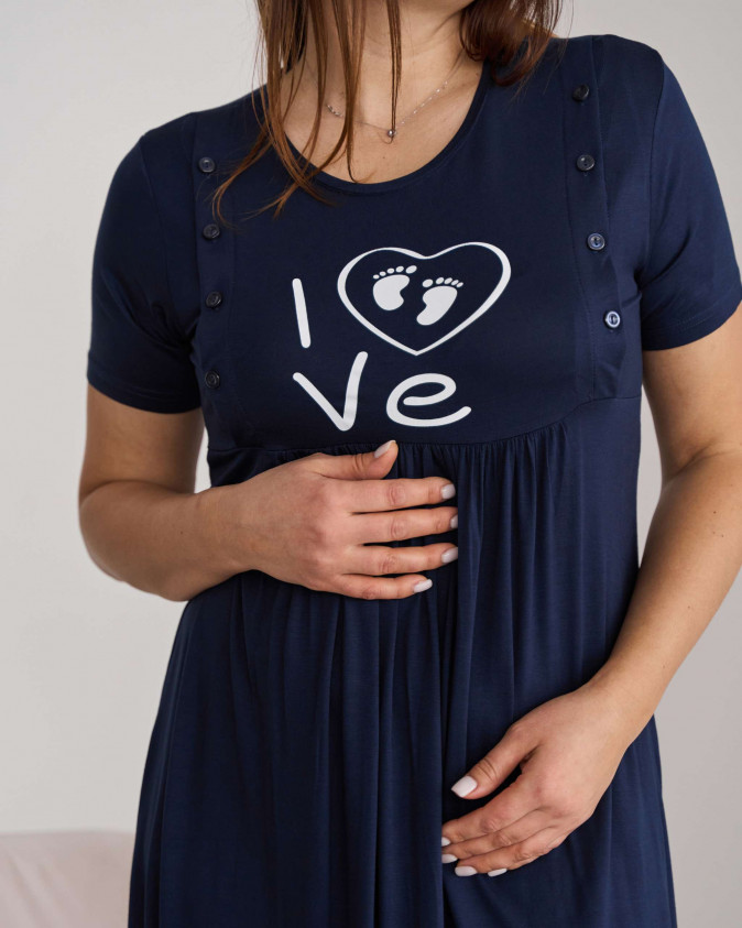 Сорочка для вагітних - темно синя Love