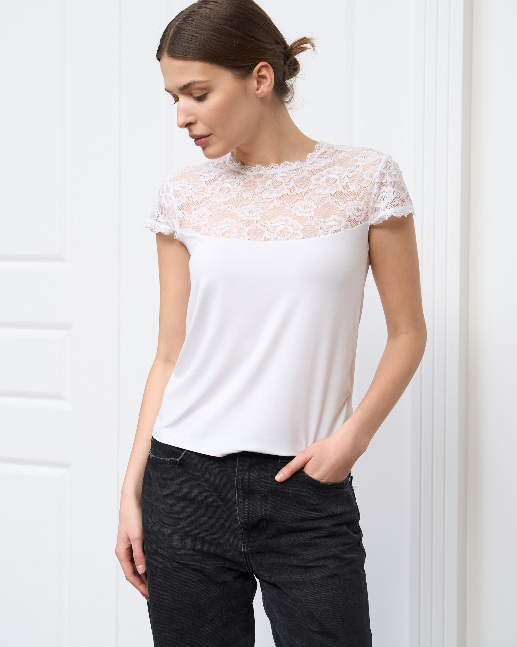 Футболка Ozkan з прозорим верхом, бел, черн - Viscose