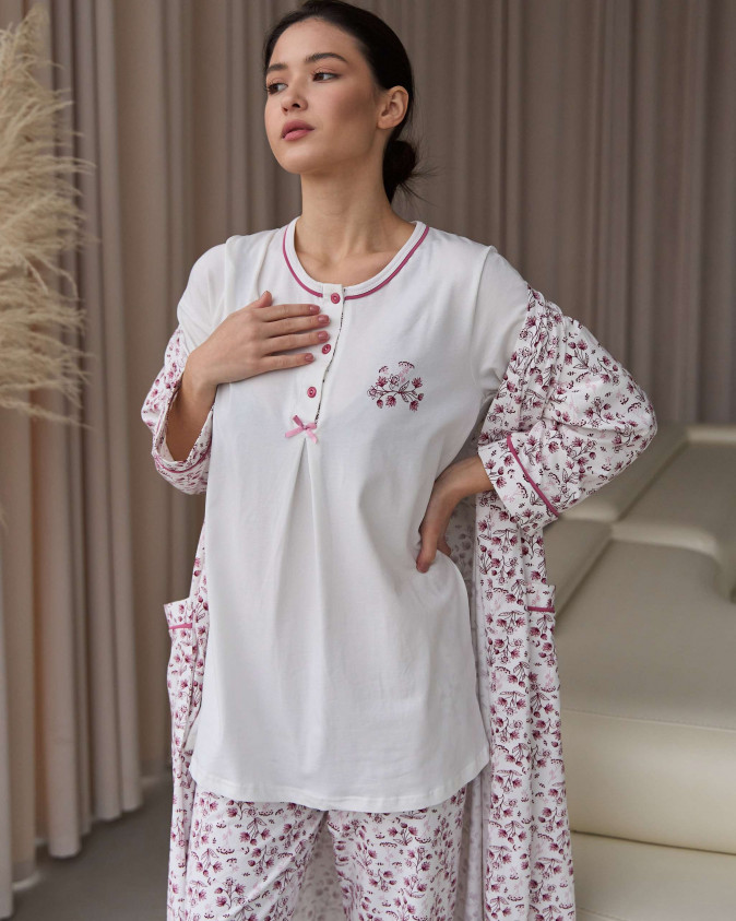 Комплект-трійка для вагітних зі штанами - квіточки