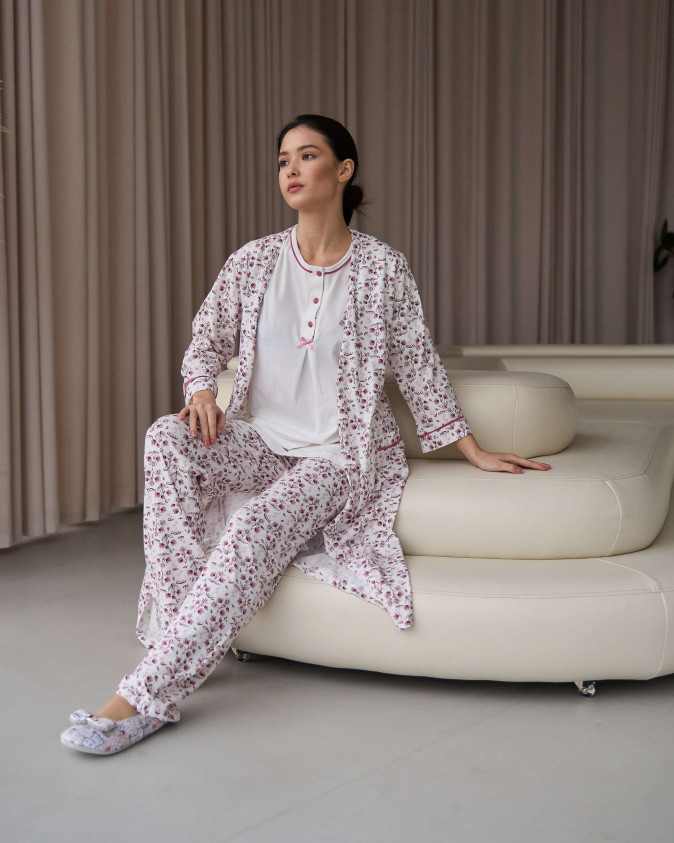 Комплект-трійка для вагітних зі штанами - квіточки