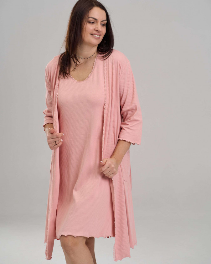 Комплект для вагітних з халатом та сорочкою - в рубчик