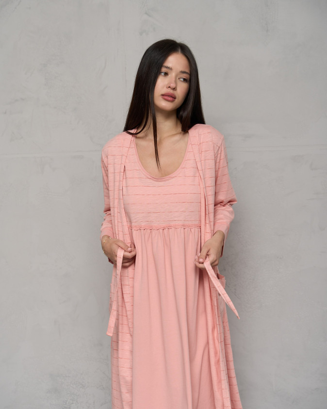 Комплект для годування з халатом - однотонний у смужку