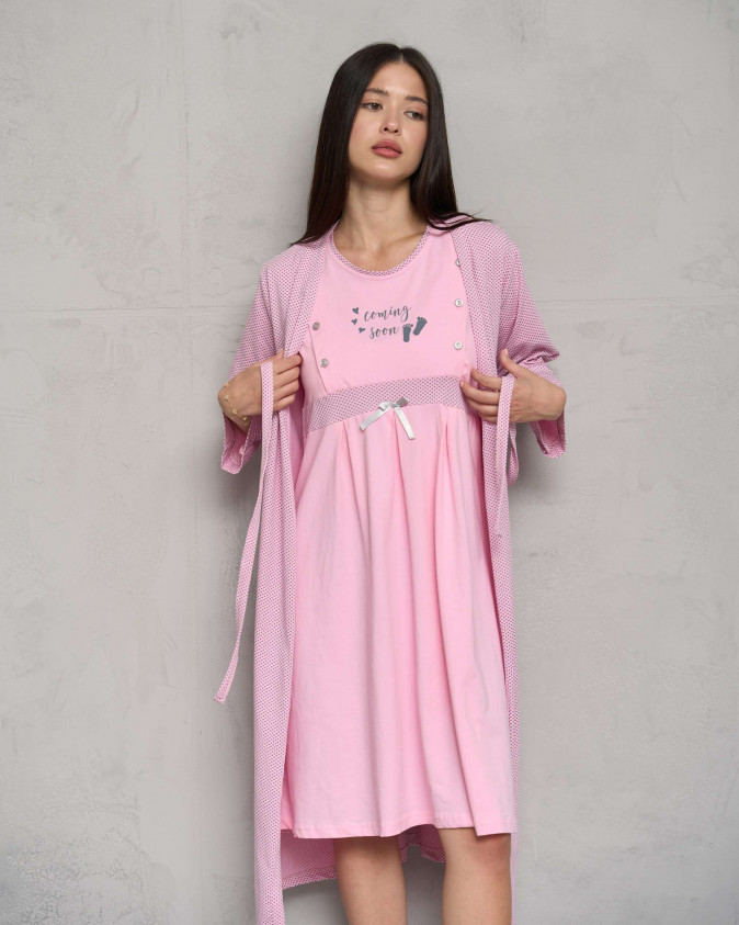 Комплект для вагітних та годуючих матусь - халат в горошок