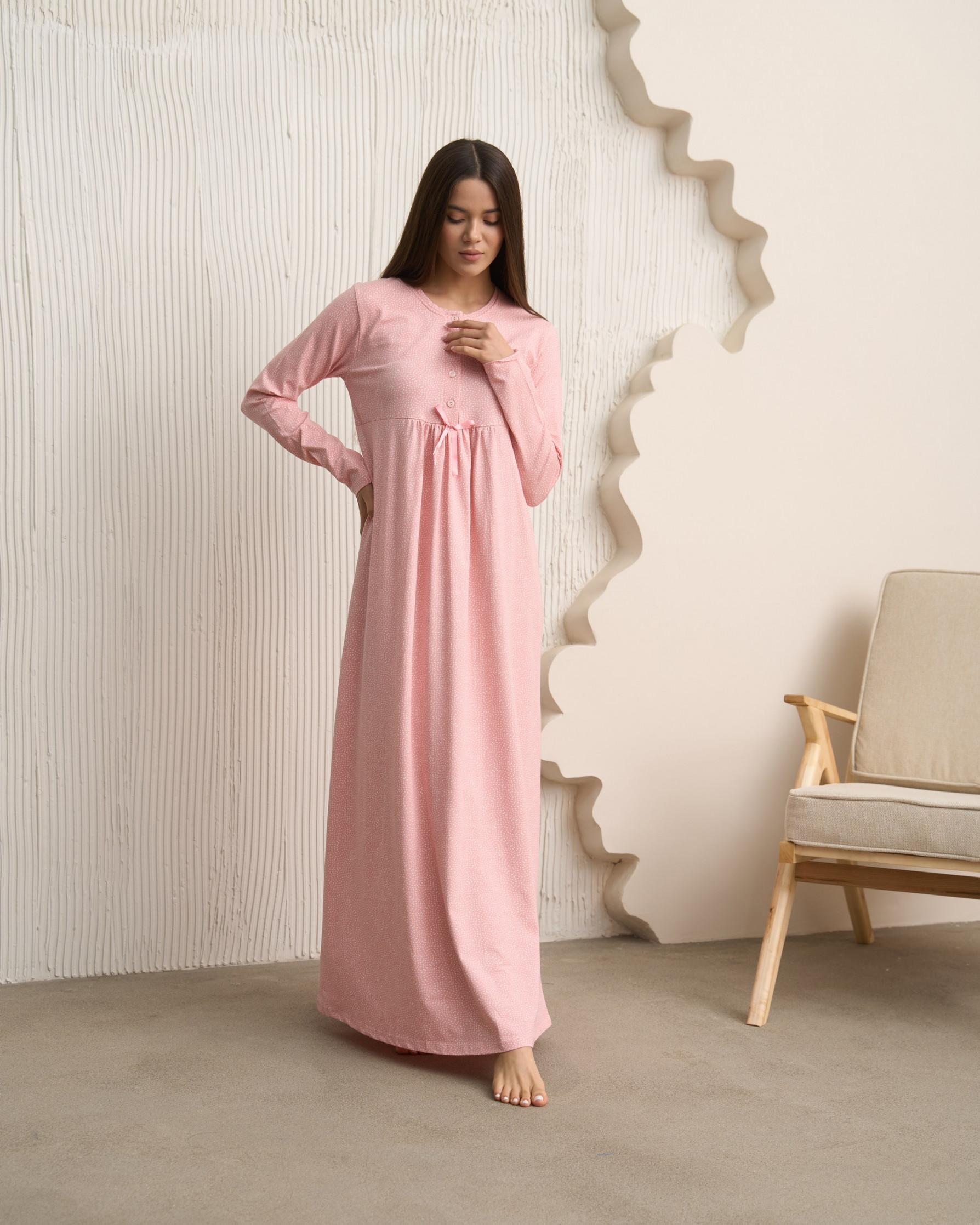 Довга однотонна сорочка для годування - бавовна