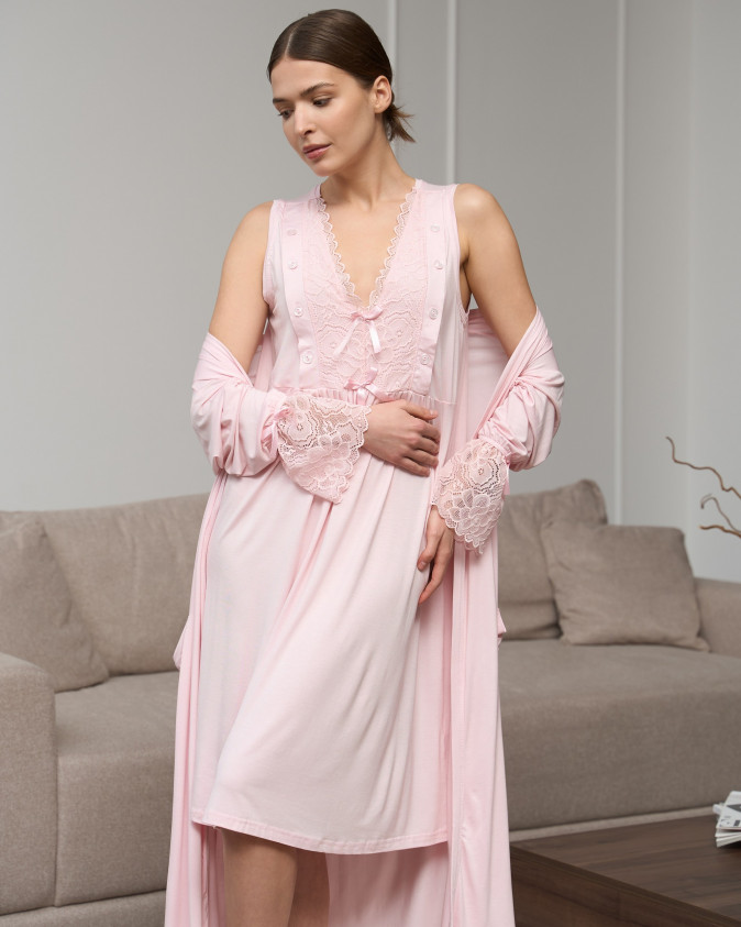 Халат и сорочка для молодой мамы - Вискоза с кружевом