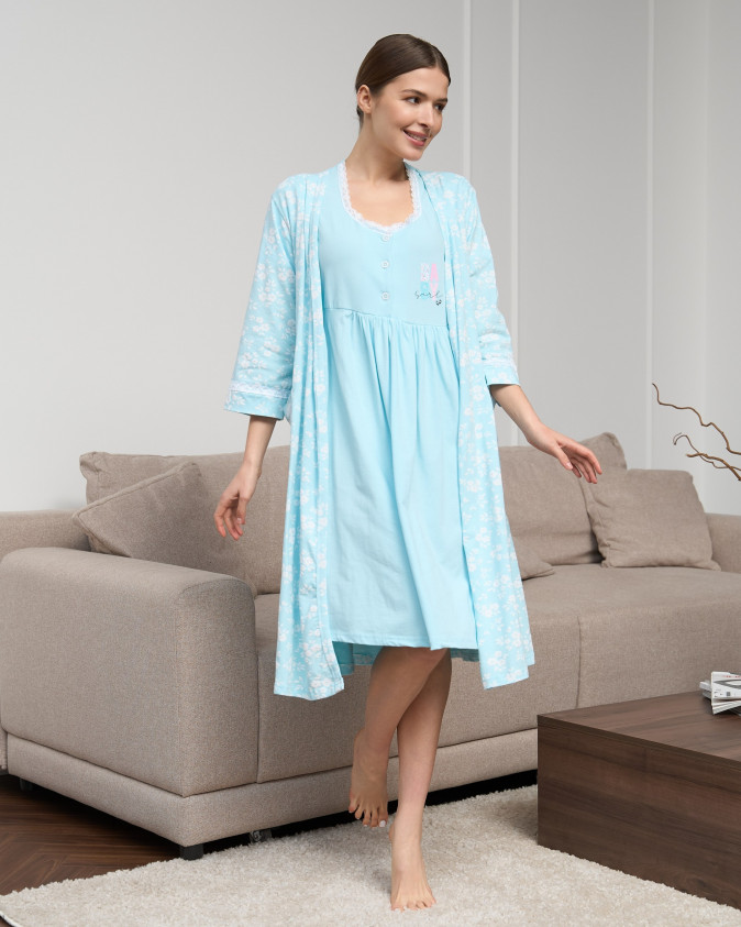 Комплект для годування з халатом у квіточки