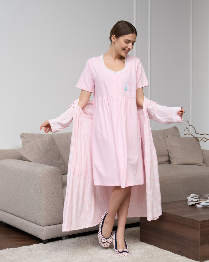 Комплект для годування з халатом у квіточки