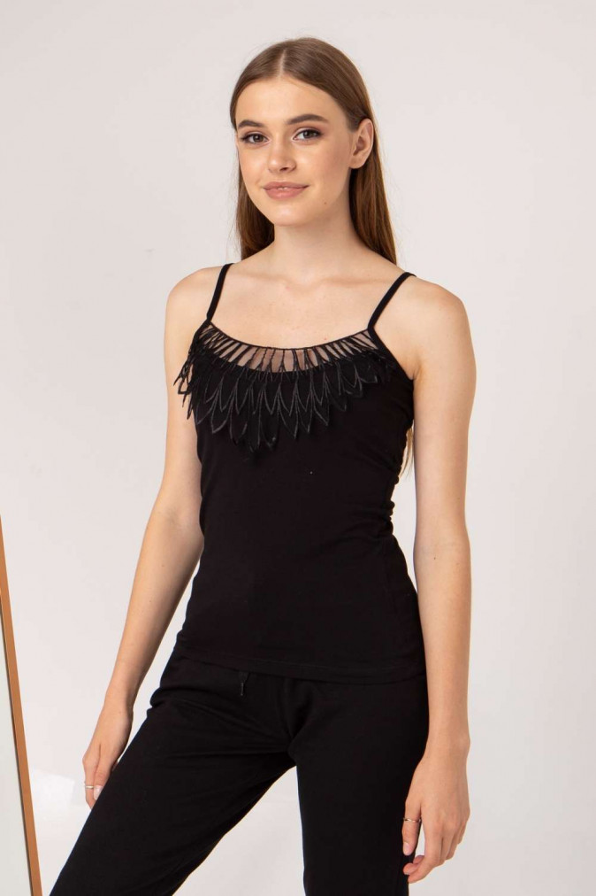 Жіноча майка на тонких бретельках - Чорний, Синій