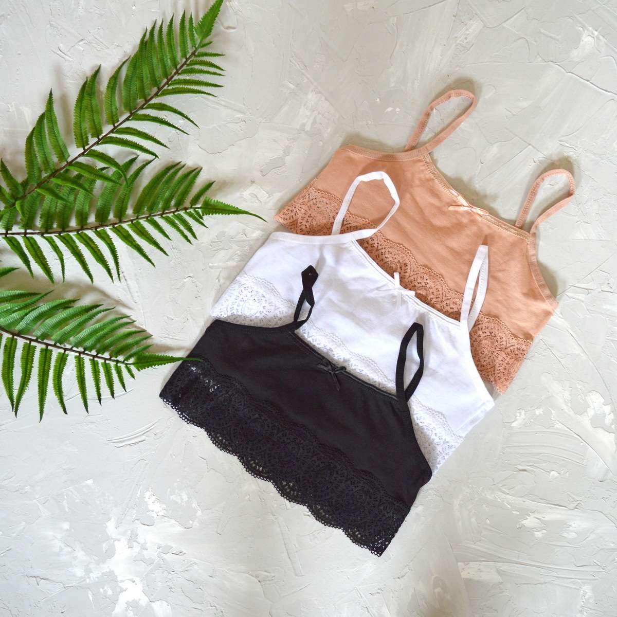 Топ для дівчаток з мереживом - Білий, Чорний, Бежевий