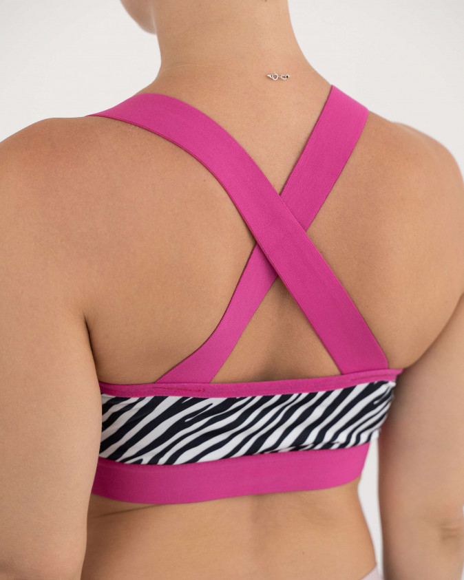 Жіночий спортивний топік з малиновими вставками - Зебра