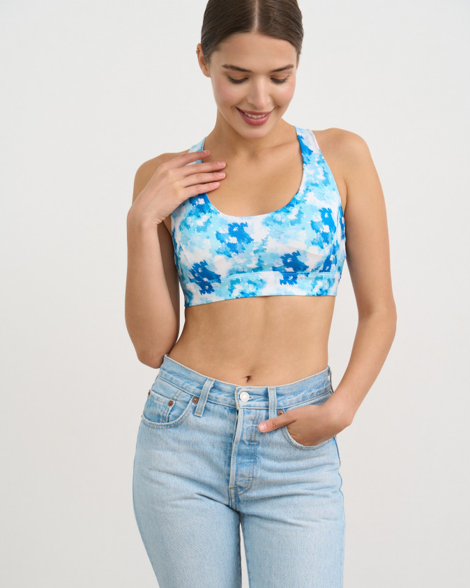 Жіночий спортивний топ - переплетення на спинці - Блакитний