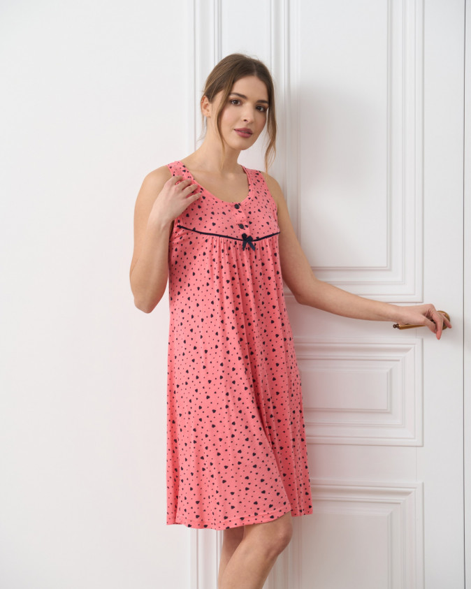 Сорочка жіноча віскоза рожева - Дрібні сердечка