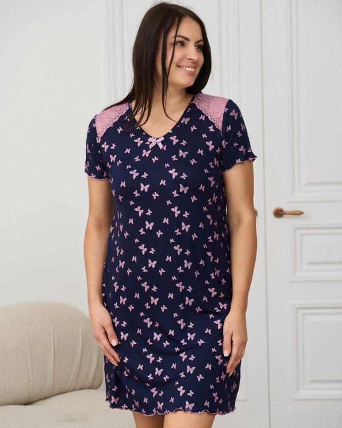 Віскозна сорочка з рукавчиком Plus Size - метелики