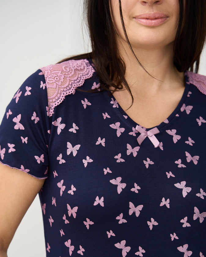 Віскозна сорочка з рукавчиком Plus Size - метелики