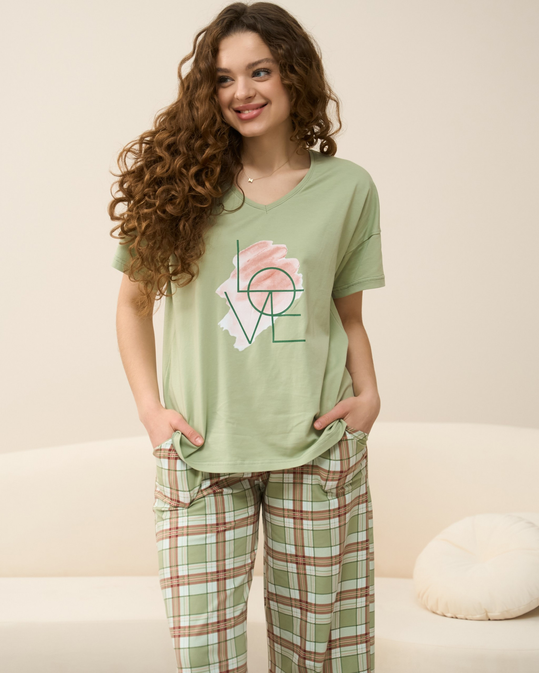 Жіночий комплект з кюлотами в клітинку - Love