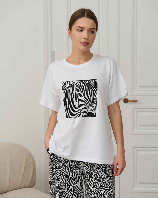 Комплект жіночий футболка та кюлоти - Зебра