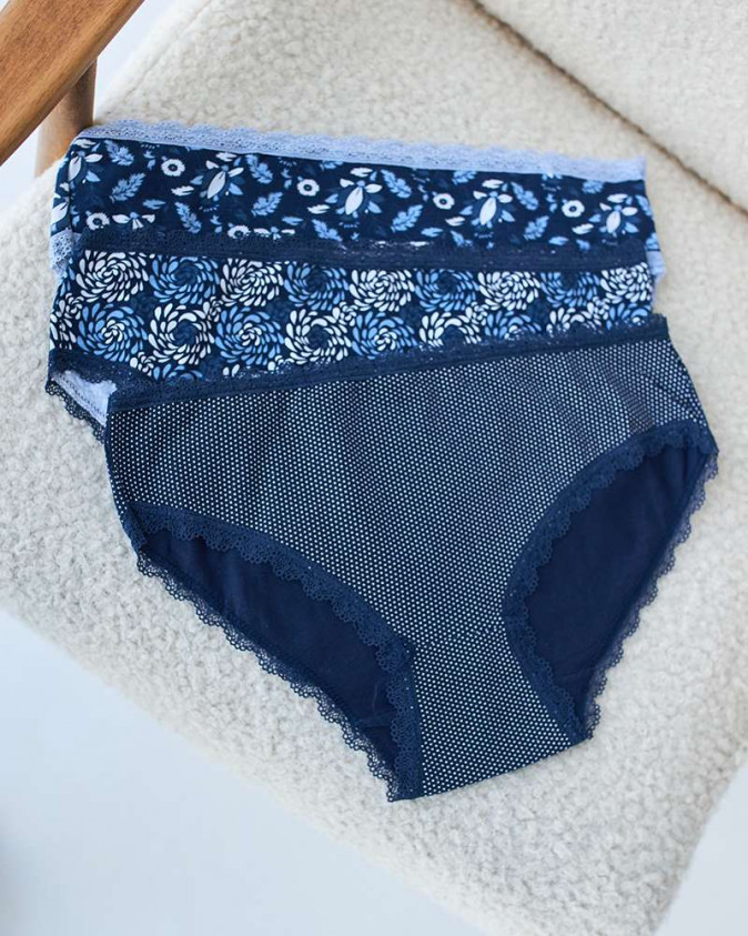 Жіночі трусики з мереживом по ніжці - синій мікс