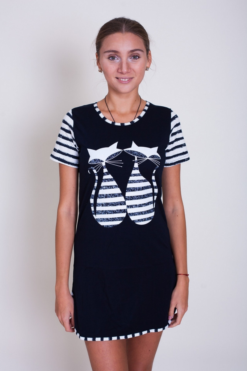 Туника с кошками - на рукавах в полоску