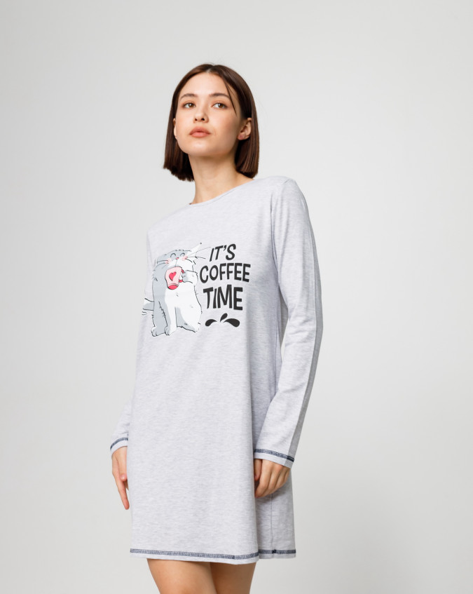 Бавовняна туніка з довгим рукавом - coffee time