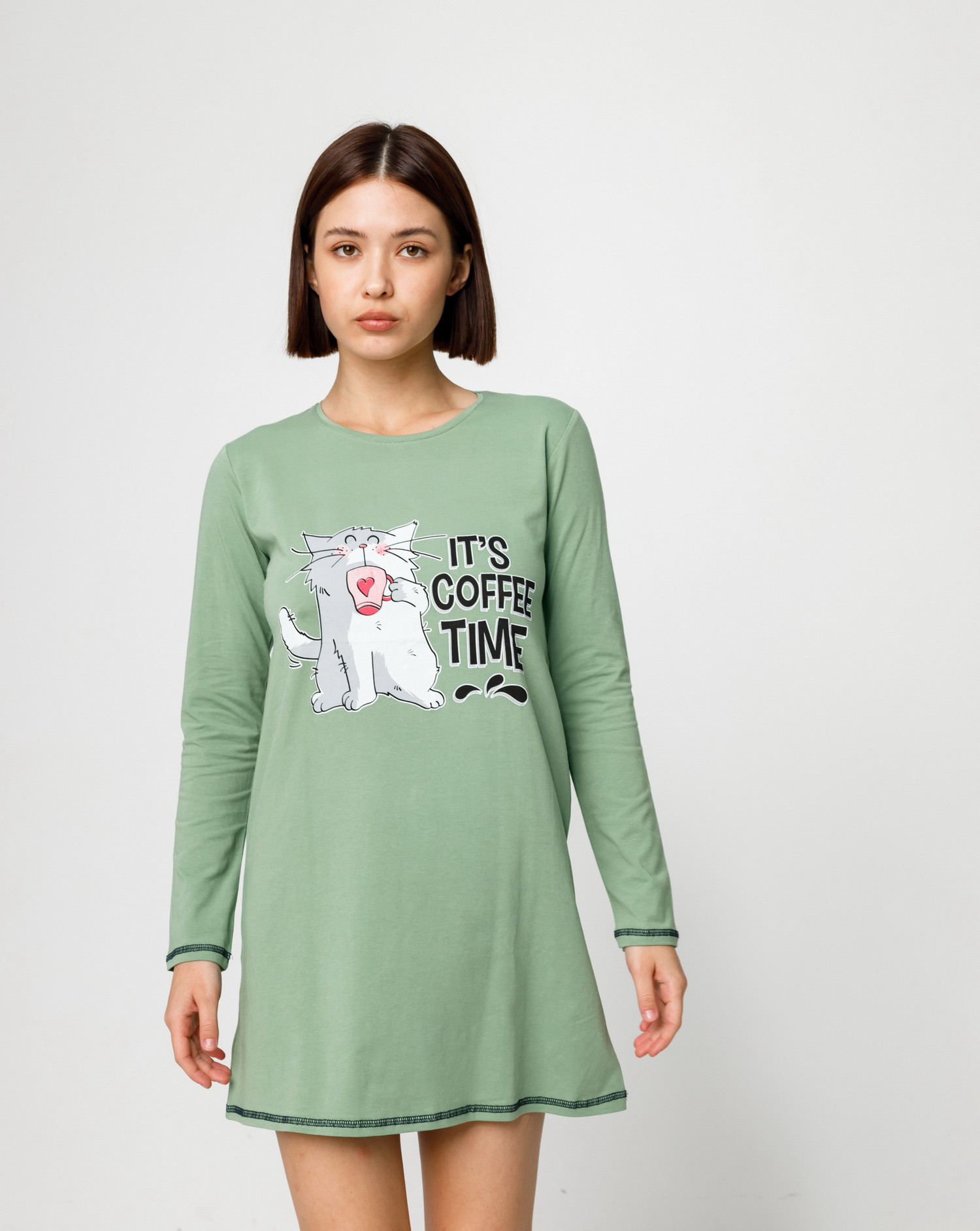 Бавовняна туніка з довгим рукавом - coffee time