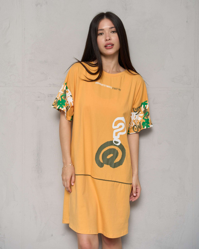 Туніка жіноча з рукавами в принт - Жовта