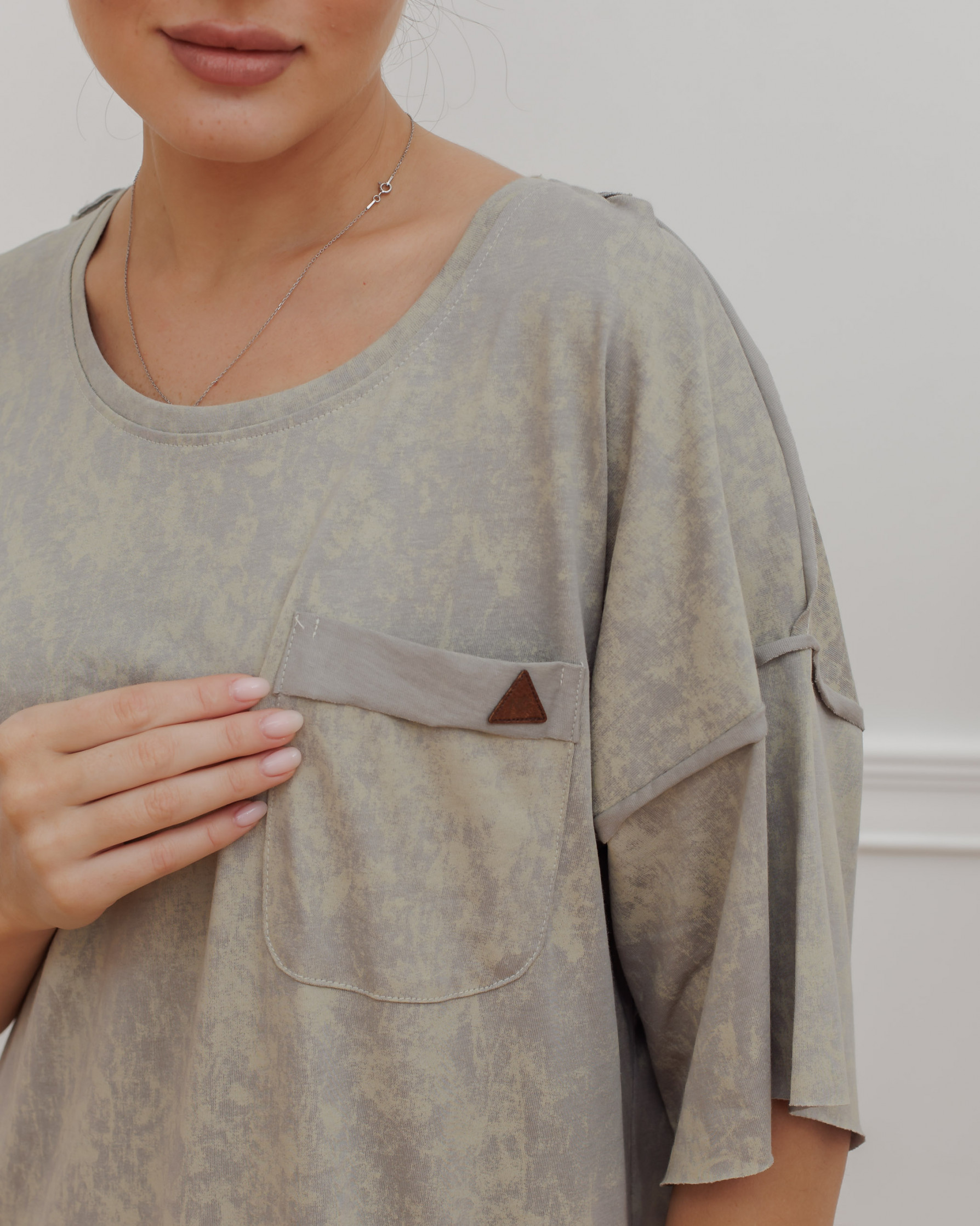 Женская туника с  карманом 100% хлопок - вываренный эффект