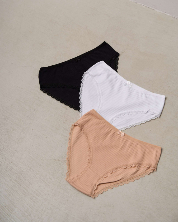 Жіночі трусики Plus Size в рубчик з мереживом - базовий мікс