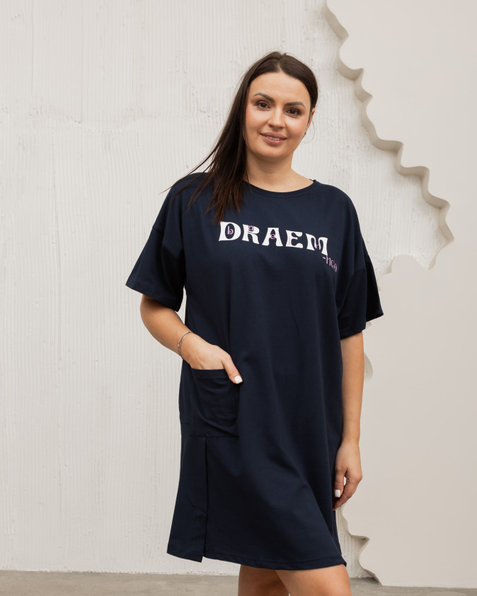 Туника Plus Size с рукавчиком хлопок - с надписью Dream