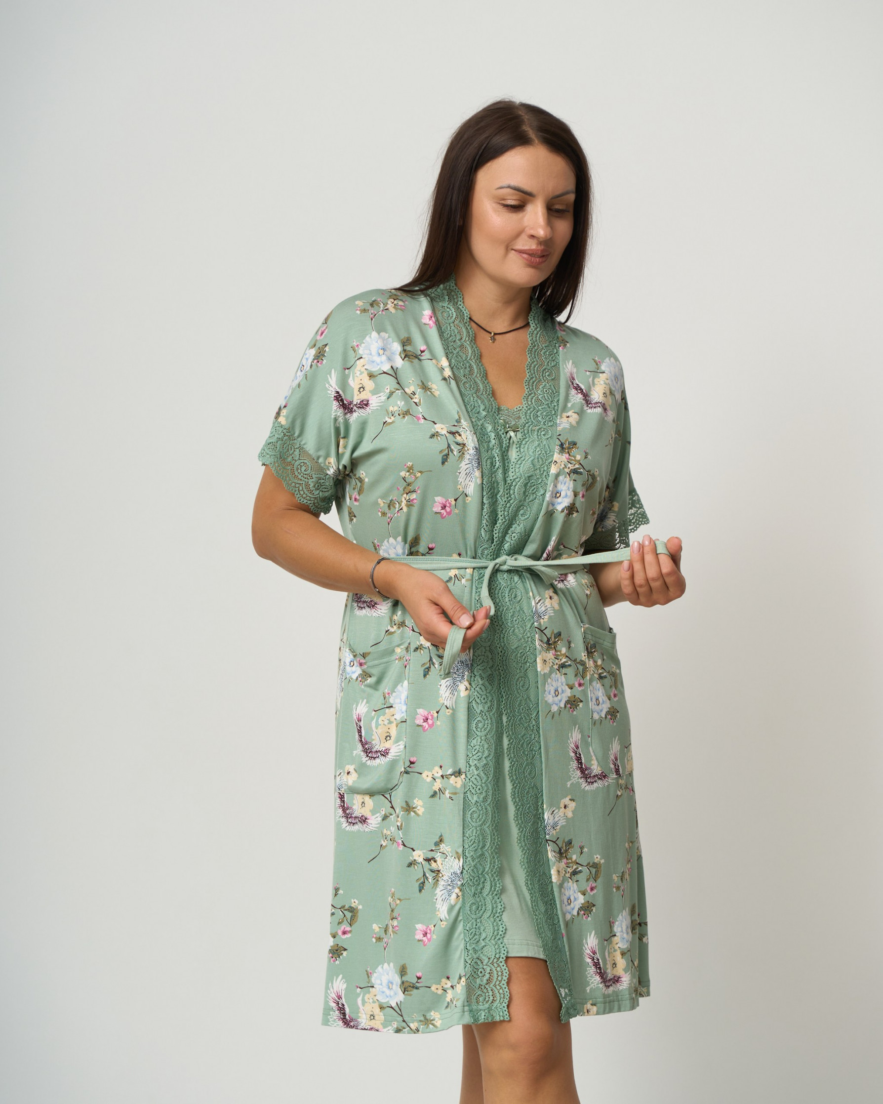 Комплект халат и сорочка Plus Size - цветы - Вискоза