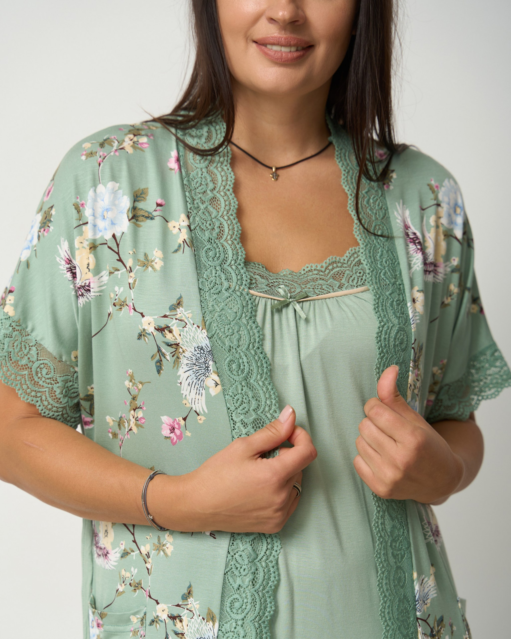 Комплект халат и сорочка Plus Size - цветы - Вискоза