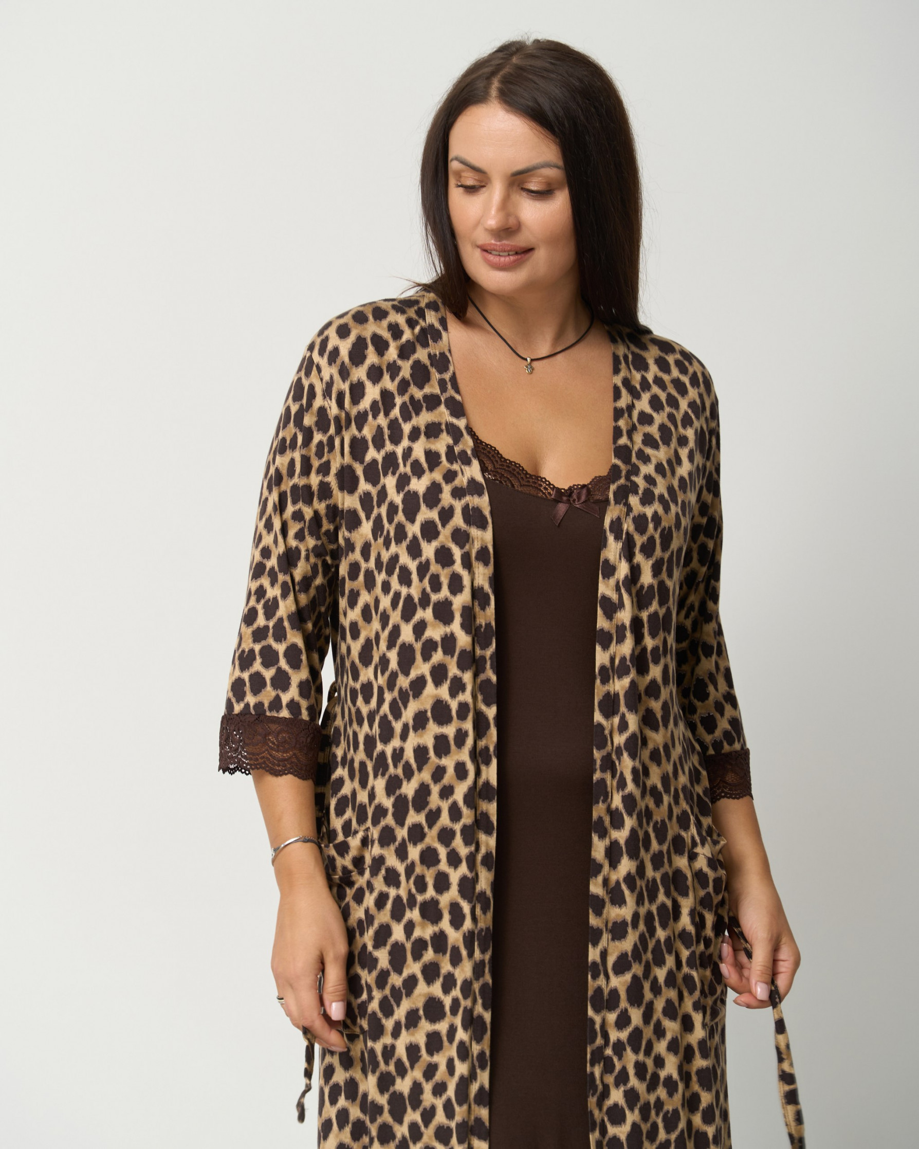 Комплект сорочка и халат леопард Plus Size - Вискоза