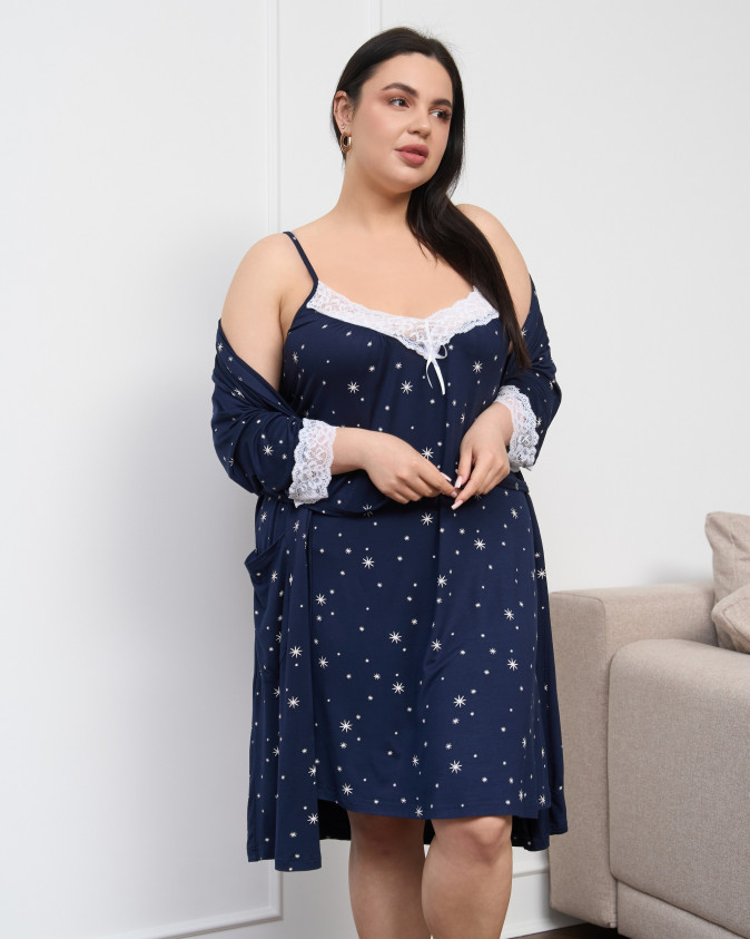 Комплект халат та сорочка Plus Size - Віскоза - зірки