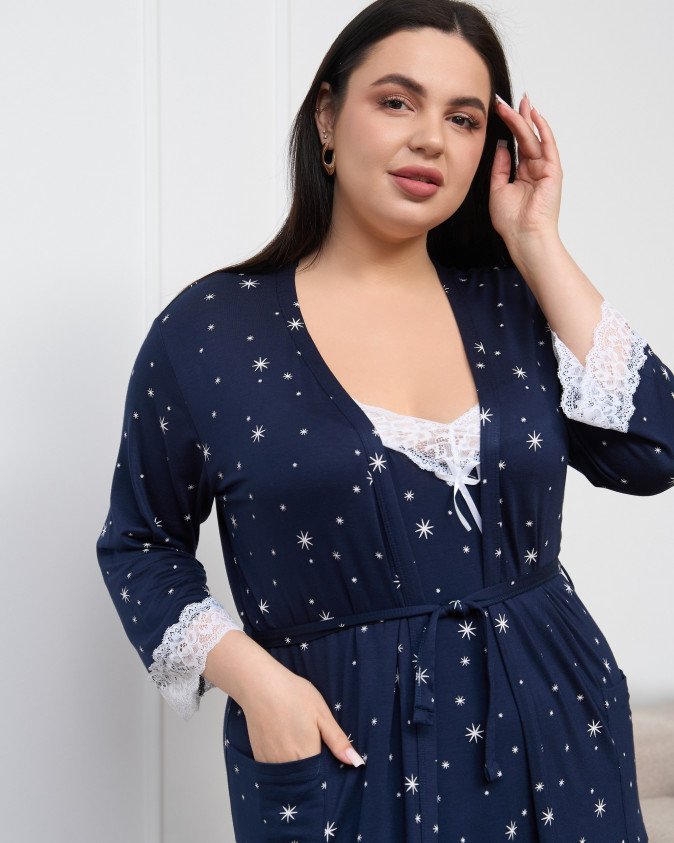 Комплект халат та сорочка Plus Size - Віскоза - зірки