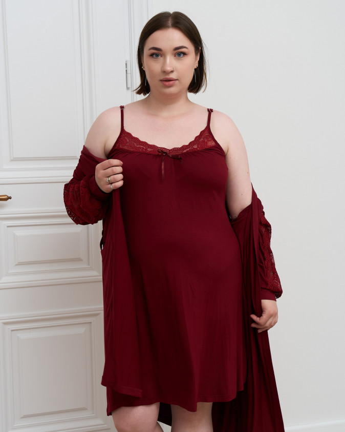 Комплект сорочка та халат з мереживом Plus size - Віскоза