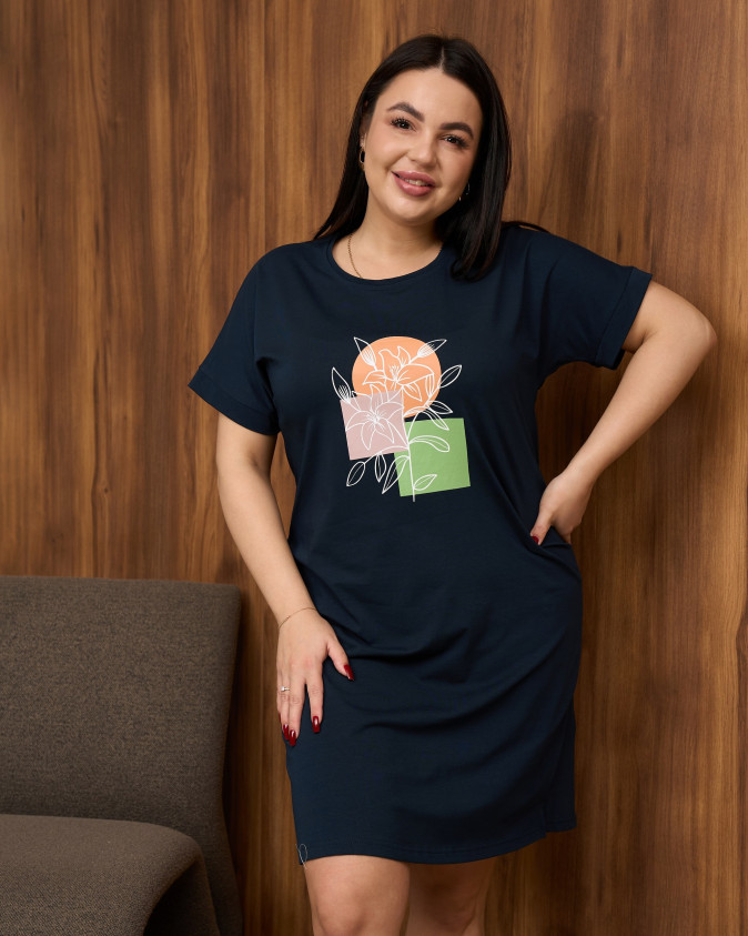 Туніка Plus Size з рукавчиком бавовна - Лілії