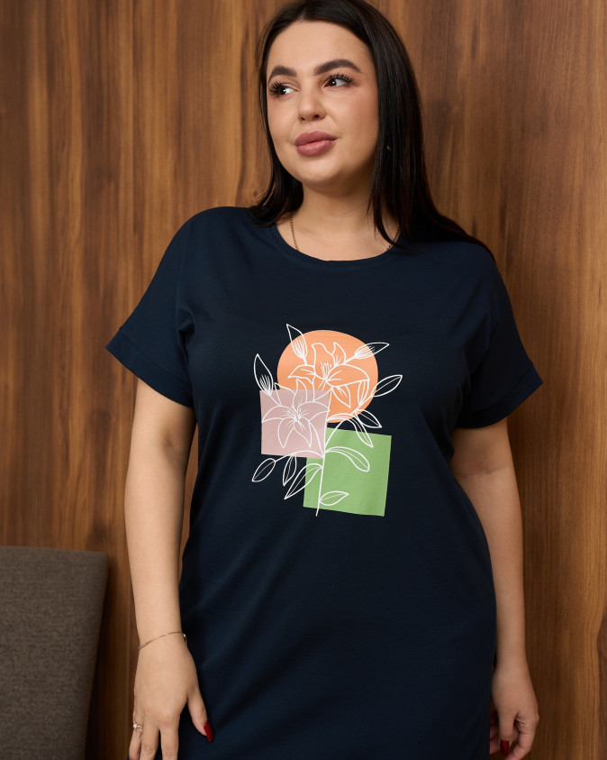 Туніка Plus Size з рукавчиком бавовна - Лілії