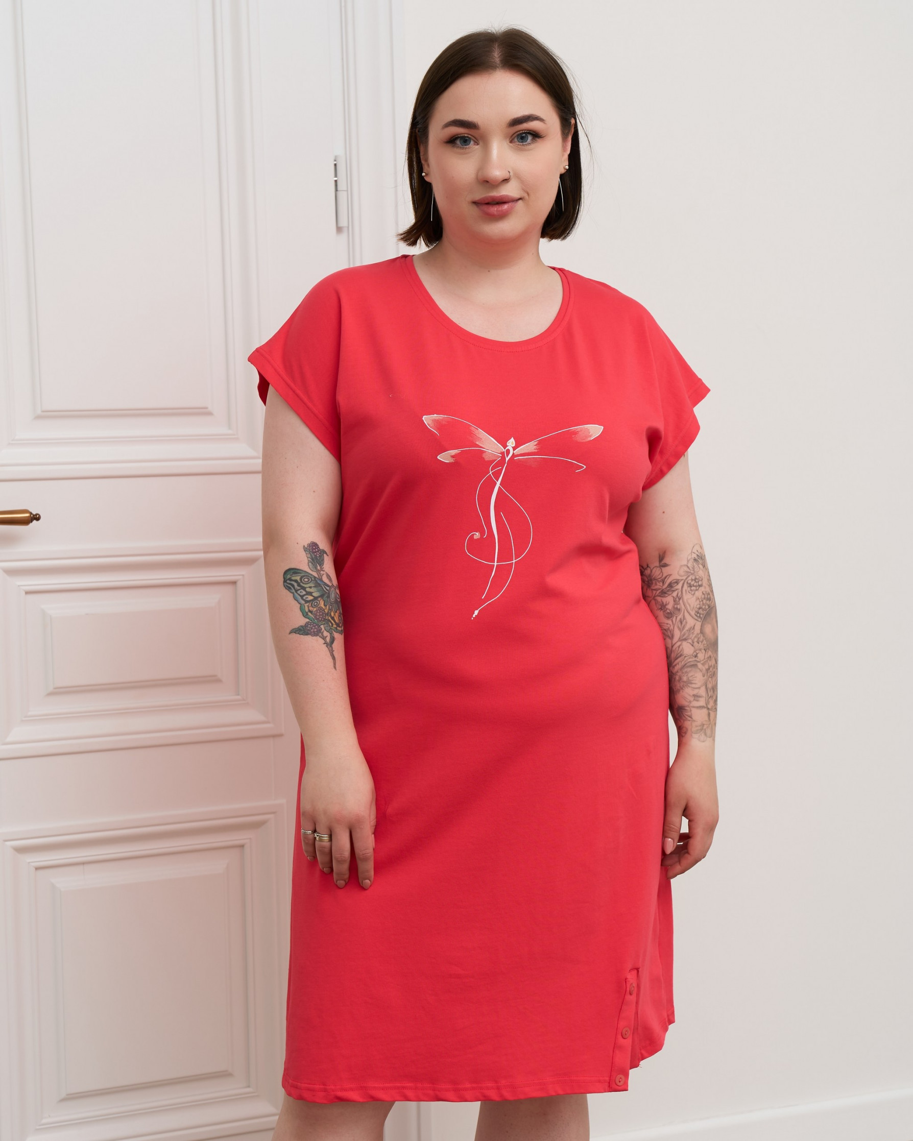 Жіноча туніка з коротким рукавом Plus Size - розріз на ніжці