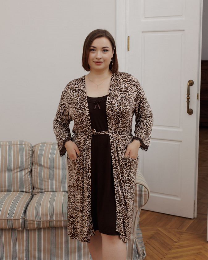 Комплект віскозний сорочка та халат Plus size - Лео