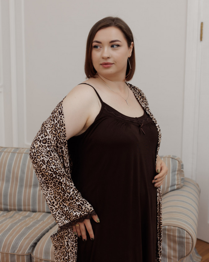 Комплект віскозний сорочка та халат Plus size - Лео