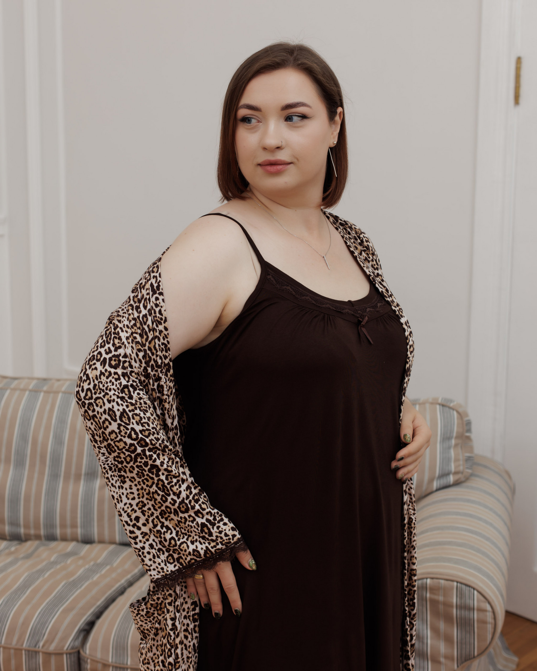 Комплект віскозний сорочка та халат Plus size - Лео