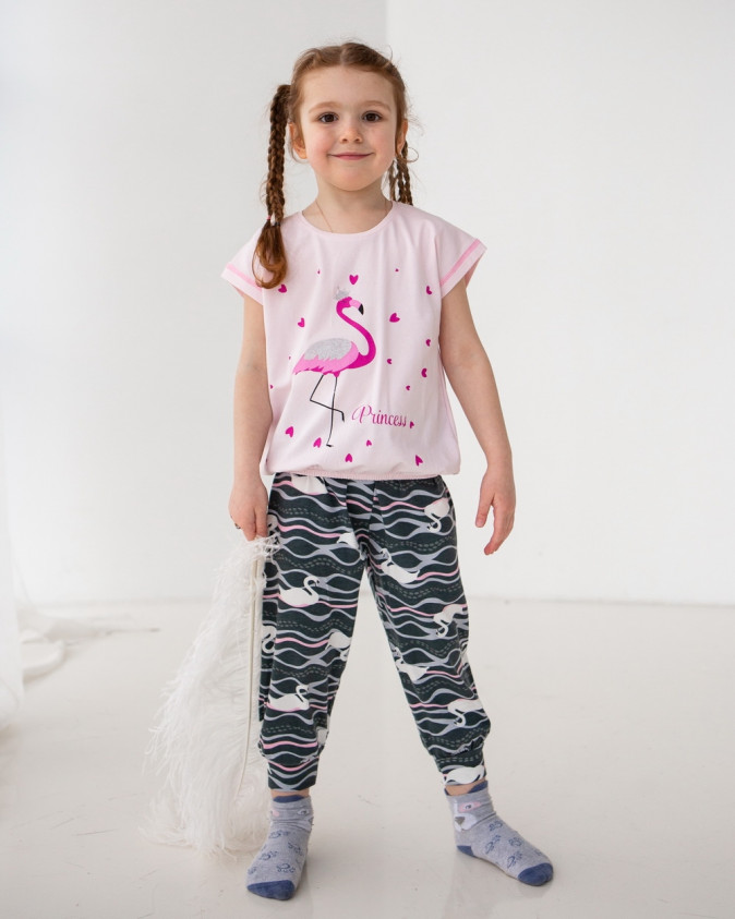 Піжамка з капрі на дівчинку - фламінго