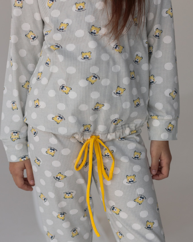 Сіра піжама зі штанами на дівчинку - жовті ведмедики