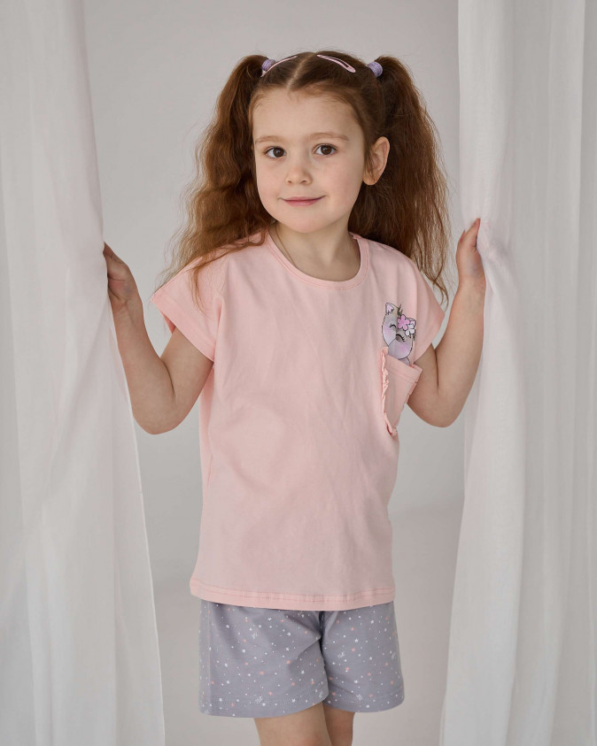 Комплект для дівчаток із шортами - Котик в кармані