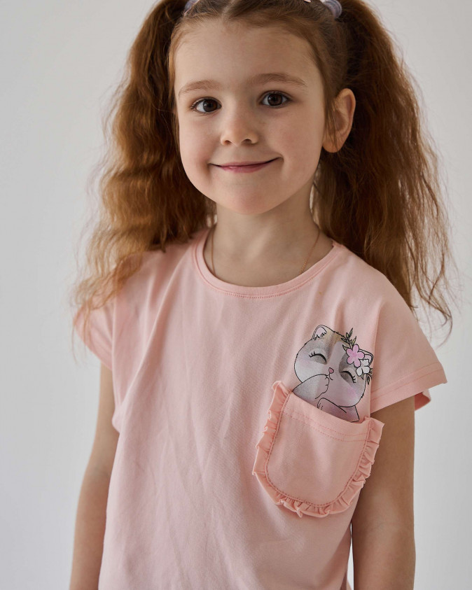 Комплект для дівчаток із шортами - Котик в кармані