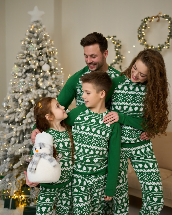 Детская пижама на девочку со штанами - Новогодний орнамент - Family look для семьи